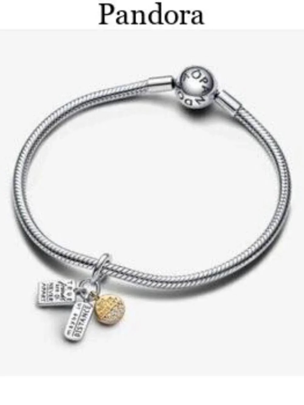 Pandora Silver Snake Chain Bracelet with Gold Accent Charm